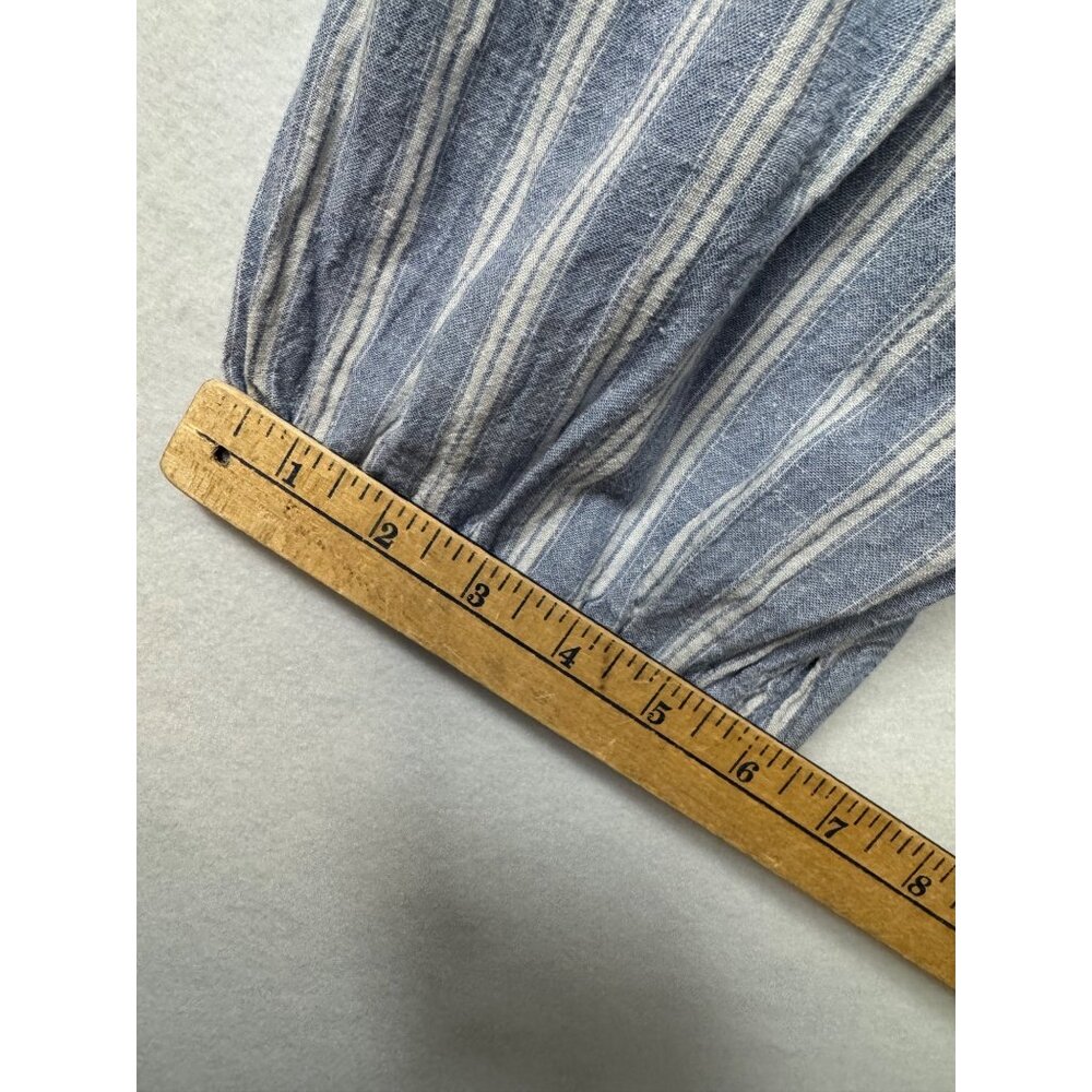 Angels New York Womens 2X Blue & White Striped Boho Blouse Pom Pom Tassel Ties - Picture 8 of 9